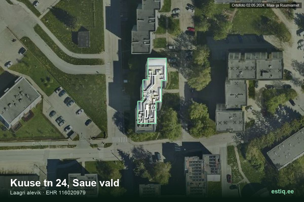 Kuuse tänav 24, Saue – hoone aerofoto, kontuur ehitisregistri (EHR) andmetest