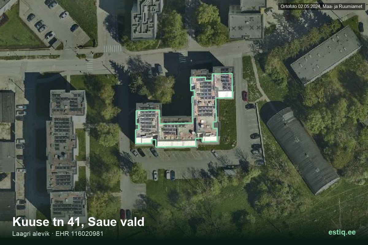 Kuuse tänav 41, Saue – hoone aerofoto, kontuur ehitisregistri (EHR) andmetest