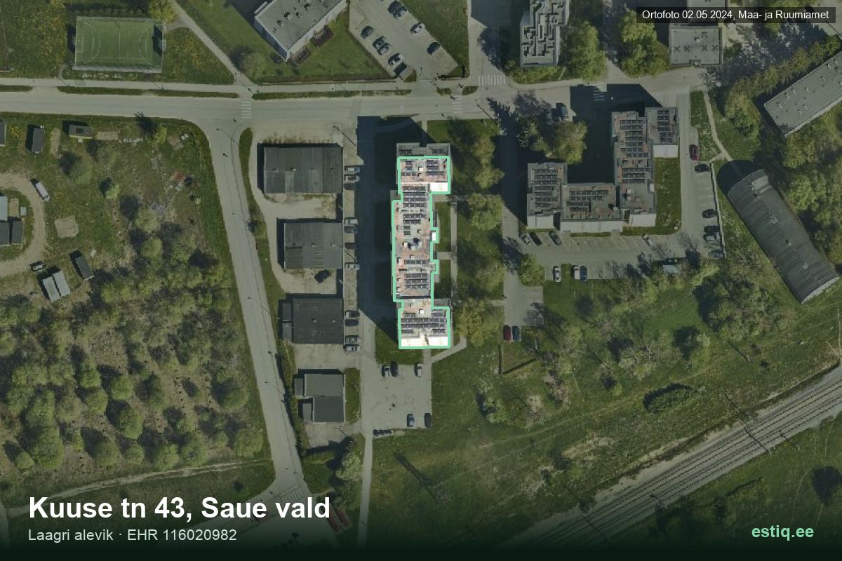 Kuuse tänav 43, Saue – ilmakuva rakennuksesta, ääriviiva rakennusrekisteristä (EHR)
