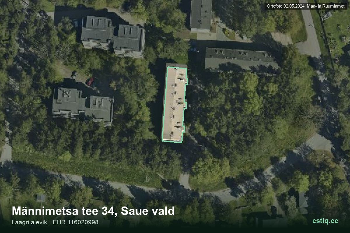 Männimetsa tee 34, Saue – hoone aerofoto, kontuur ehitisregistri (EHR) andmetest