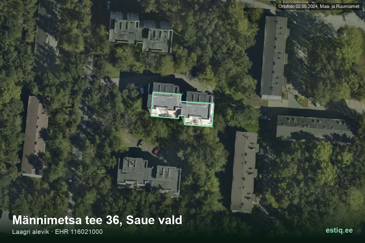 Männimetsa tee 36, Saue – hoone aerofoto, kontuur ehitisregistri (EHR) andmetest
