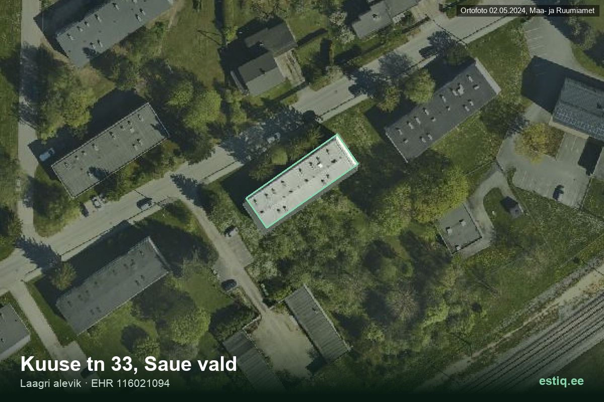Kuuse tänav 33, Saue – аэрофото дома, контур по данным регистра строений (EHR)