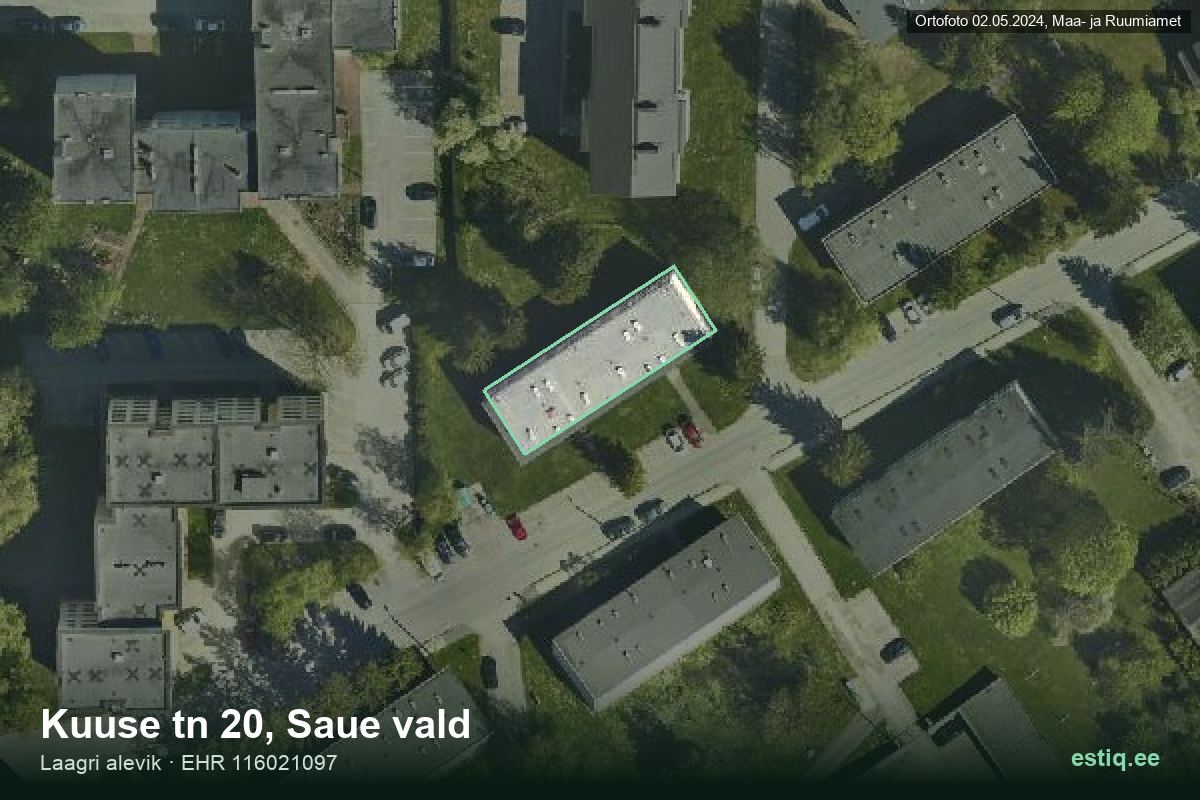 Kuuse tänav 20, Saue – аэрофото дома, контур по данным регистра строений (EHR)