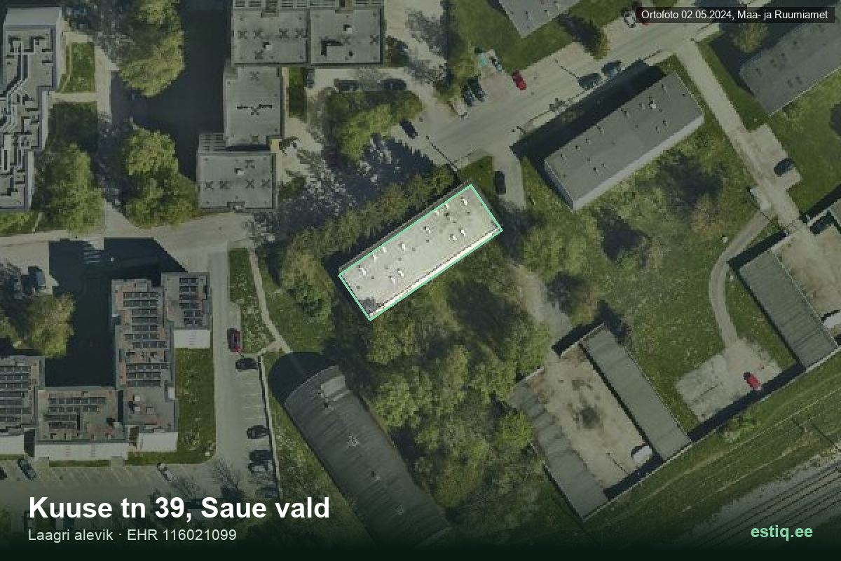 Kuuse tänav 39, Saue – аэрофото дома, контур по данным регистра строений (EHR)