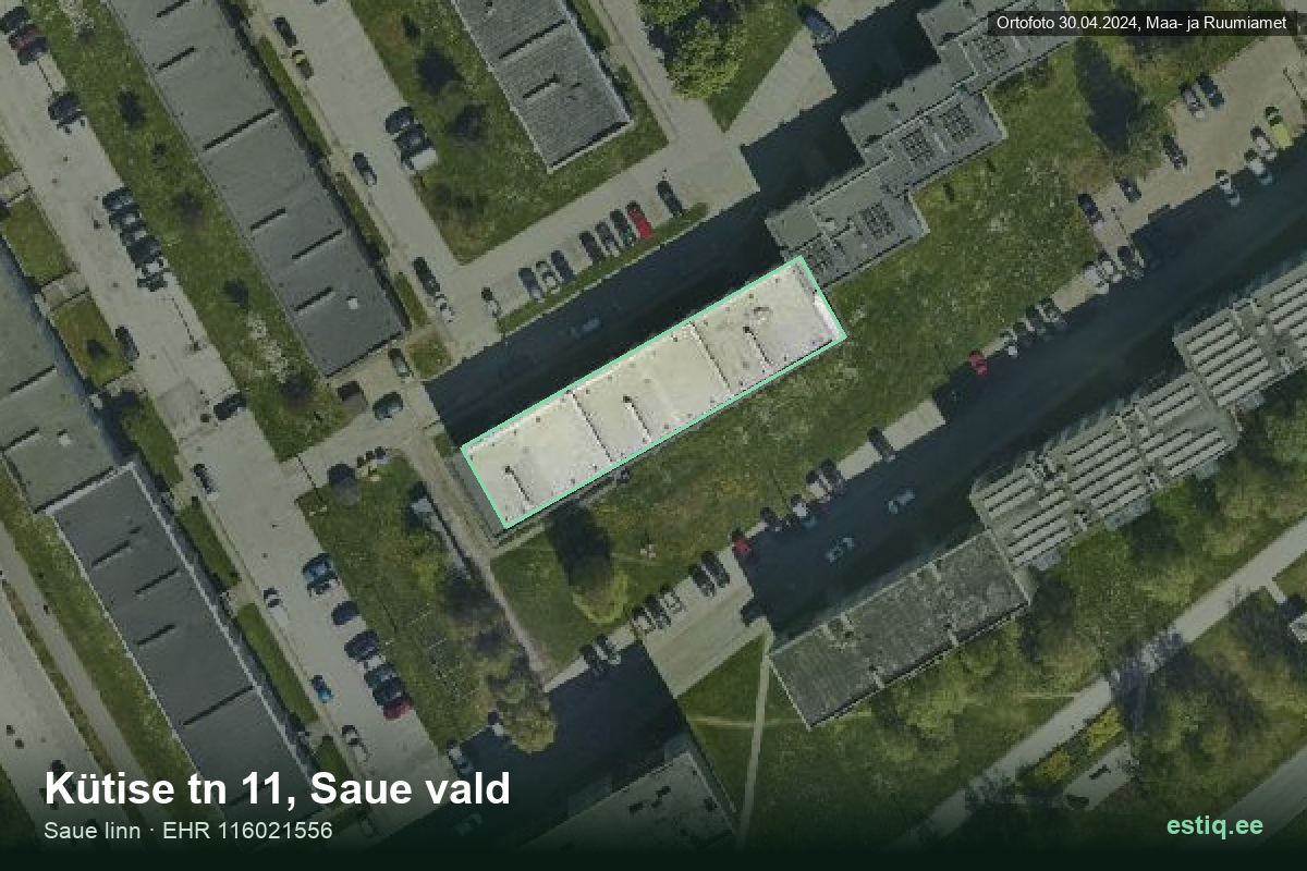 Kütise tänav 11, Saue – аэрофото дома, контур по данным регистра строений (EHR)