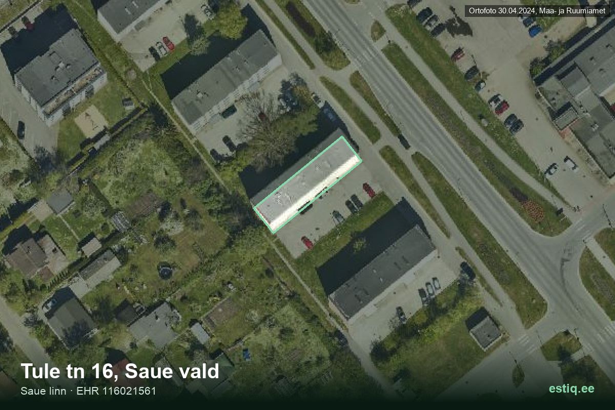 Tule tänav 16, Saue – hoone aerofoto, kontuur ehitisregistri (EHR) andmetest