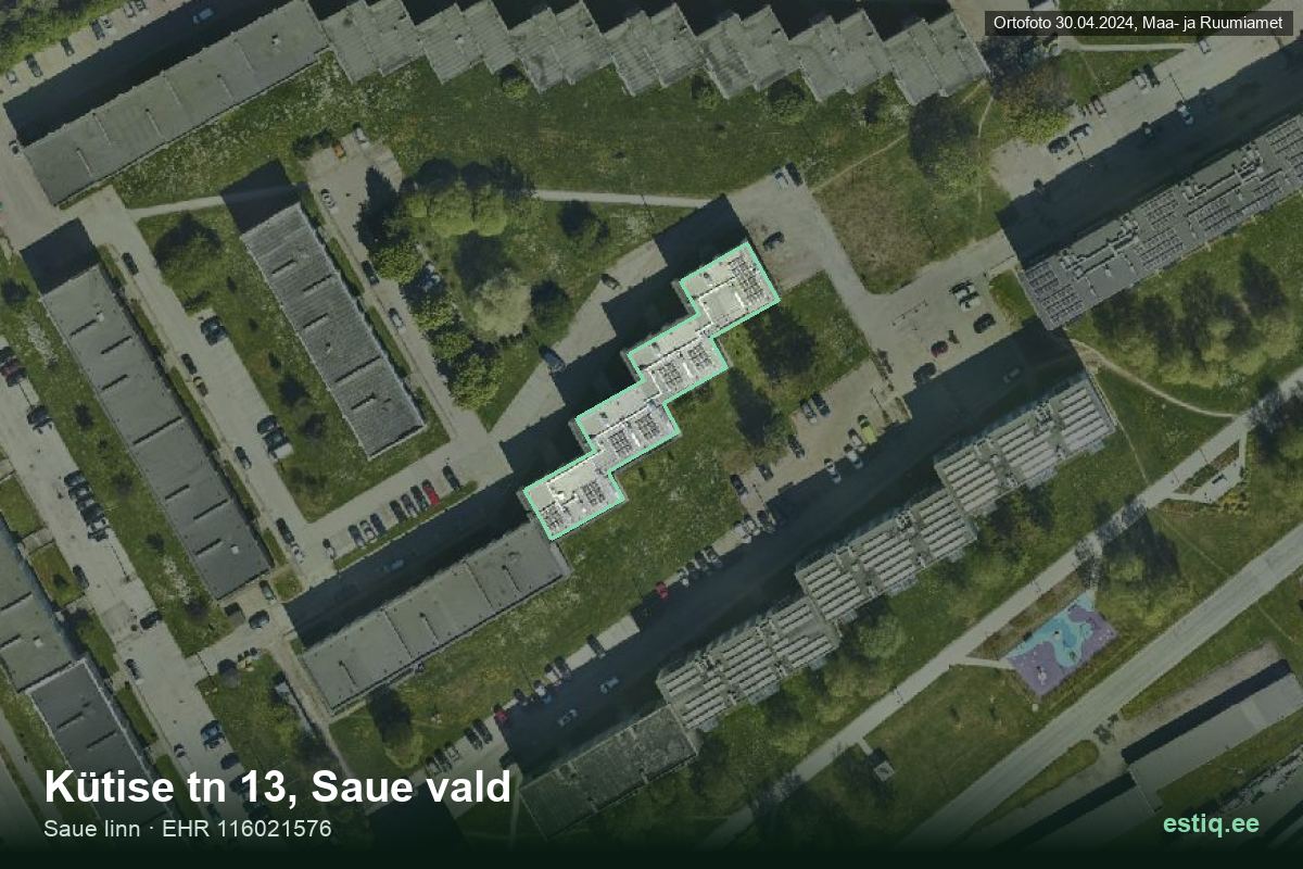 Kütise tänav 13, Saue – аэрофото дома, контур по данным регистра строений (EHR)