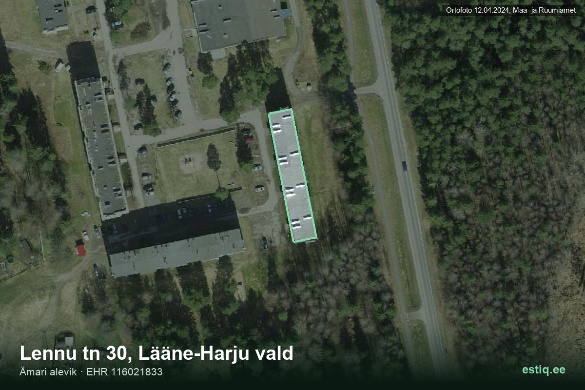 Lennu tänav 30, Lääne-Harju – ilmakuva rakennuksesta, ääriviiva rakennusrekisteristä (EHR)