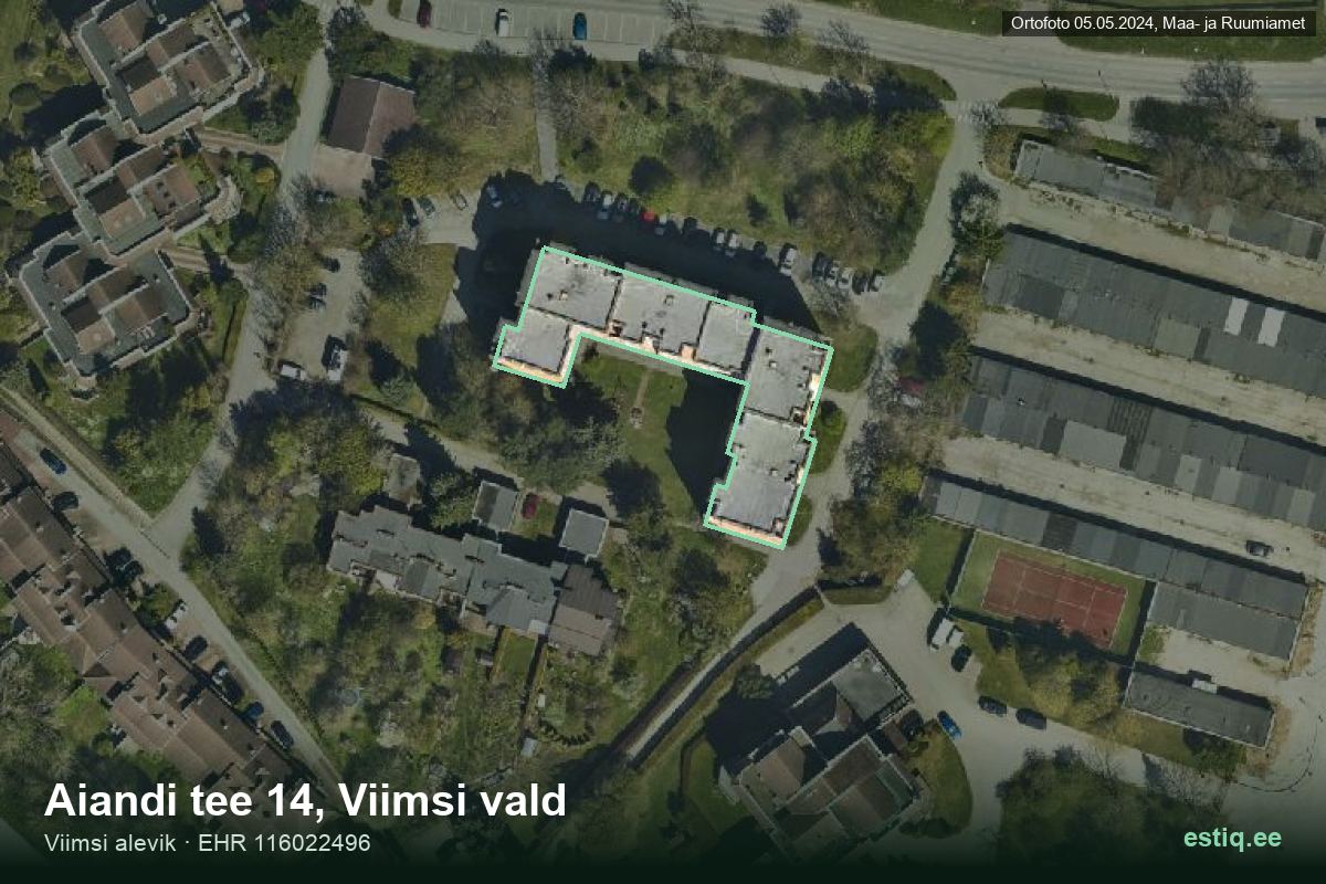 Aiandi tee 14, Viimsi – hoone aerofoto, kontuur ehitisregistri (EHR) andmetest