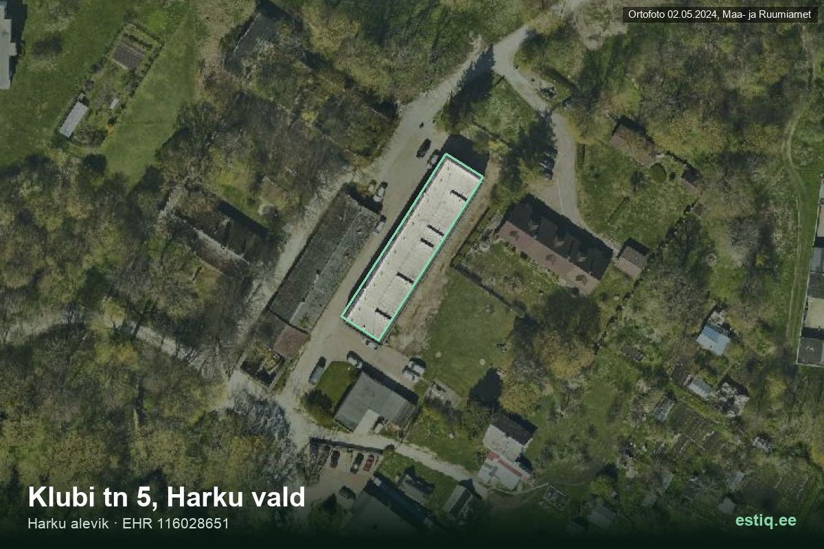Klubi tänav 5, Harku – hoone aerofoto, kontuur ehitisregistri (EHR) andmetest