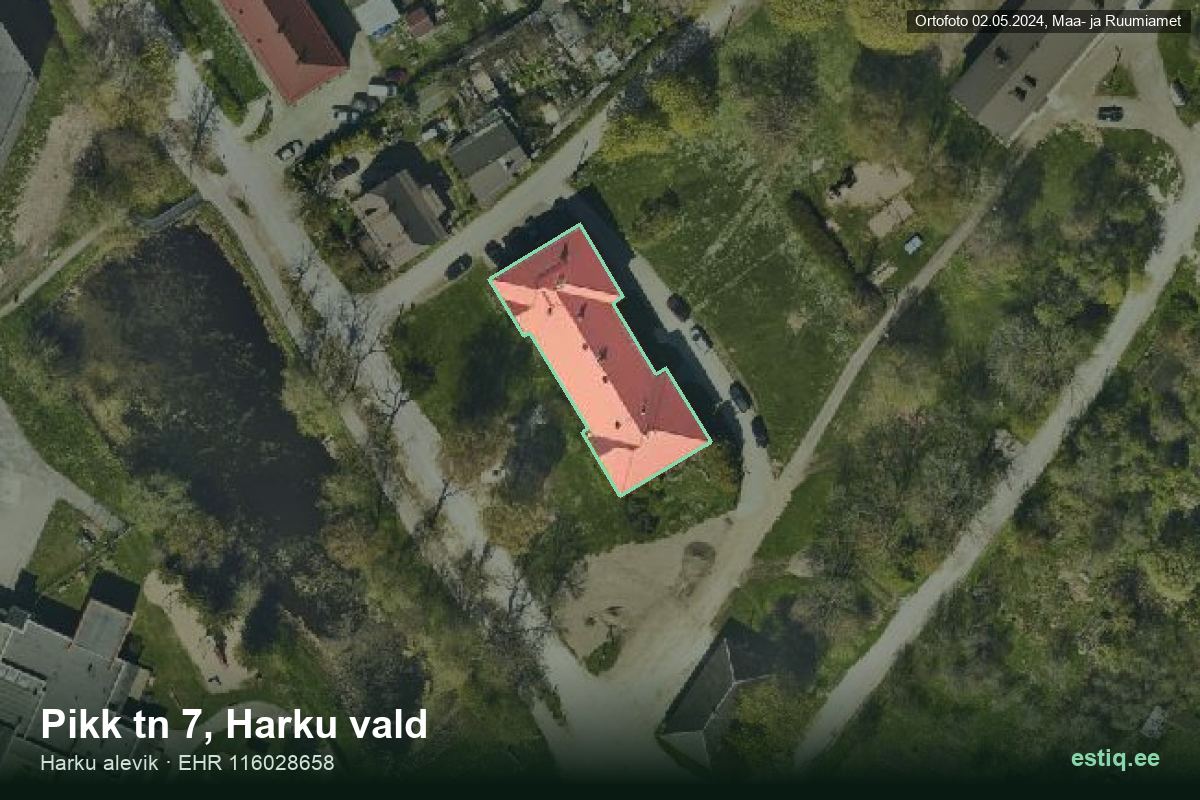 Pikk tänav 7, Harku – hoone aerofoto, kontuur ehitisregistri (EHR) andmetest