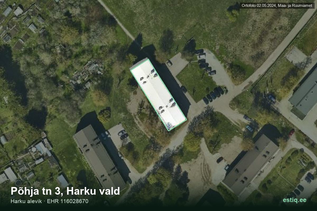 Põhja tänav 3, Harku – hoone aerofoto, kontuur ehitisregistri (EHR) andmetest