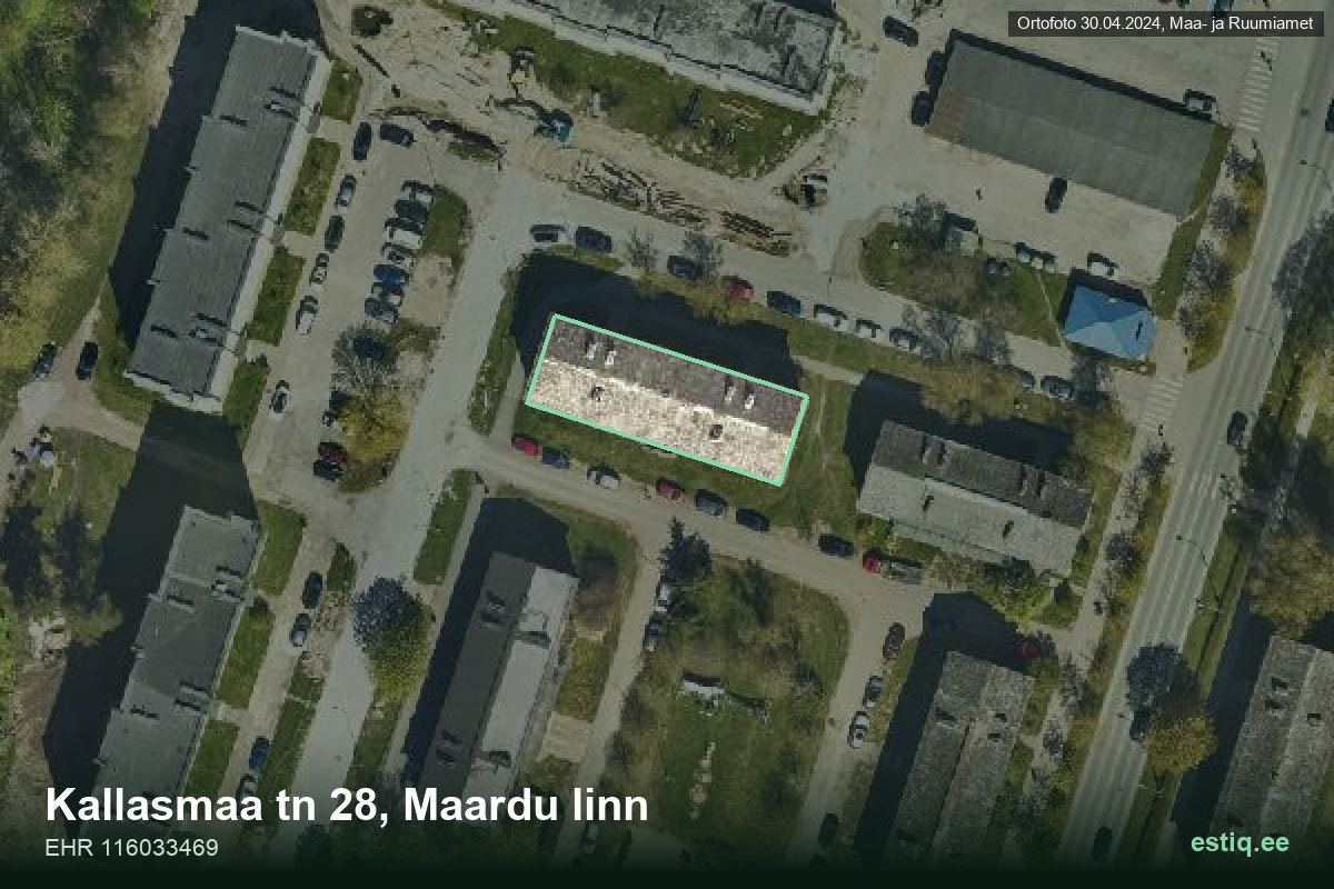 Kallasmaa tänav 28, Maardu – aerial photo of the building, outline from the Building Register (EHR)
