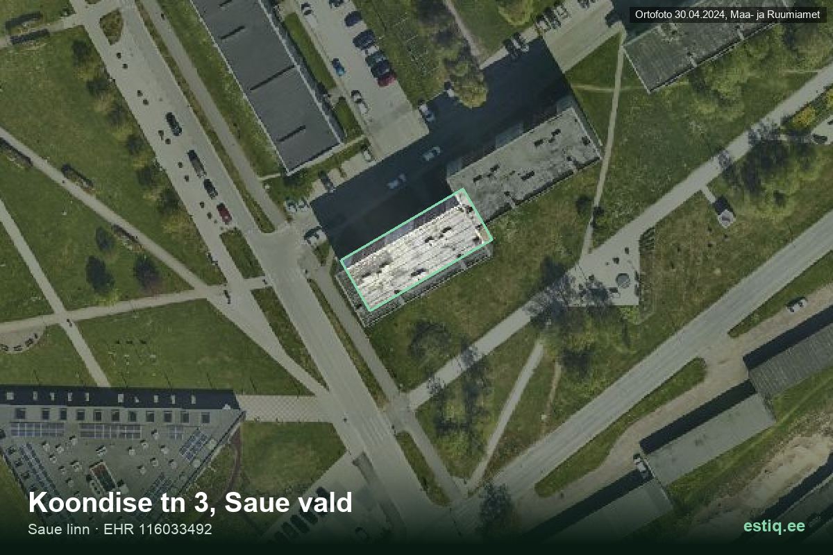 Koondise tänav 3, Saue – hoone aerofoto, kontuur ehitisregistri (EHR) andmetest