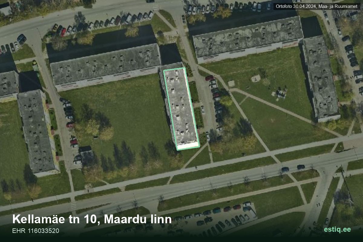 Kellamäe tänav 10, Maardu – hoone aerofoto, kontuur ehitisregistri (EHR) andmetest