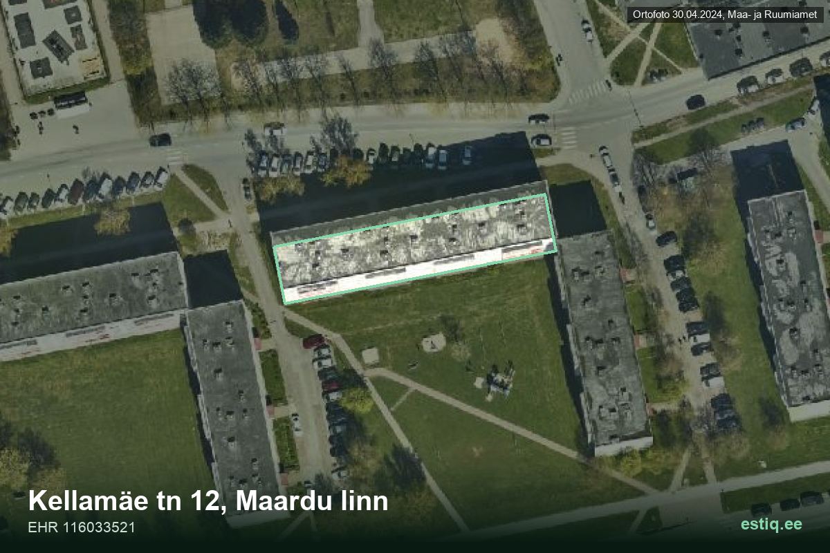 Kellamäe tänav 12, Maardu – aerial photo of the building, outline from the Building Register (EHR)