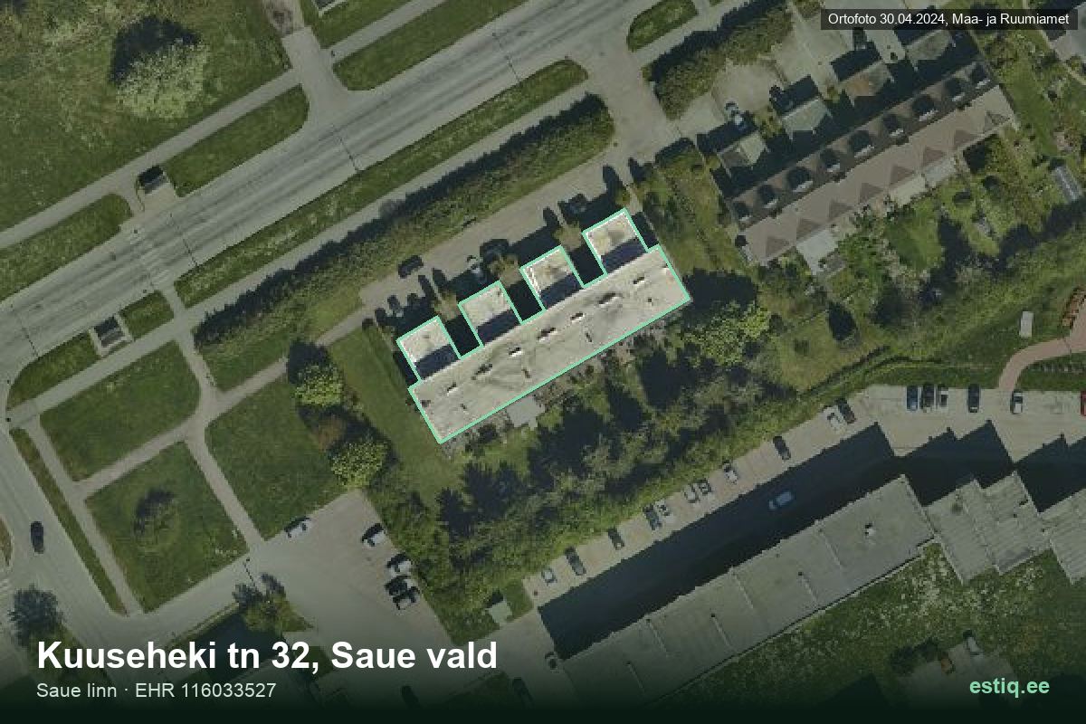 Kuuseheki tänav 32, Saue – аэрофото дома, контур по данным регистра строений (EHR)