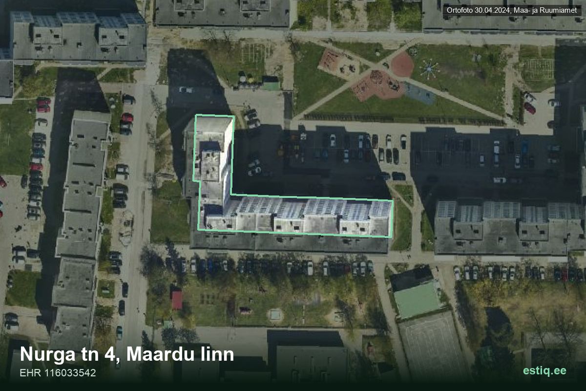 Nurga tänav 4, Maardu – ilmakuva rakennuksesta, ääriviiva rakennusrekisteristä (EHR)