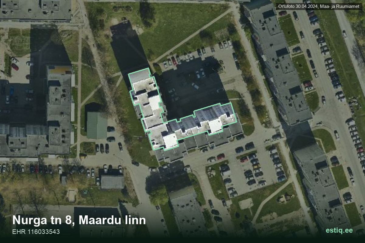 Nurga tänav 8, Maardu – hoone aerofoto, kontuur ehitisregistri (EHR) andmetest