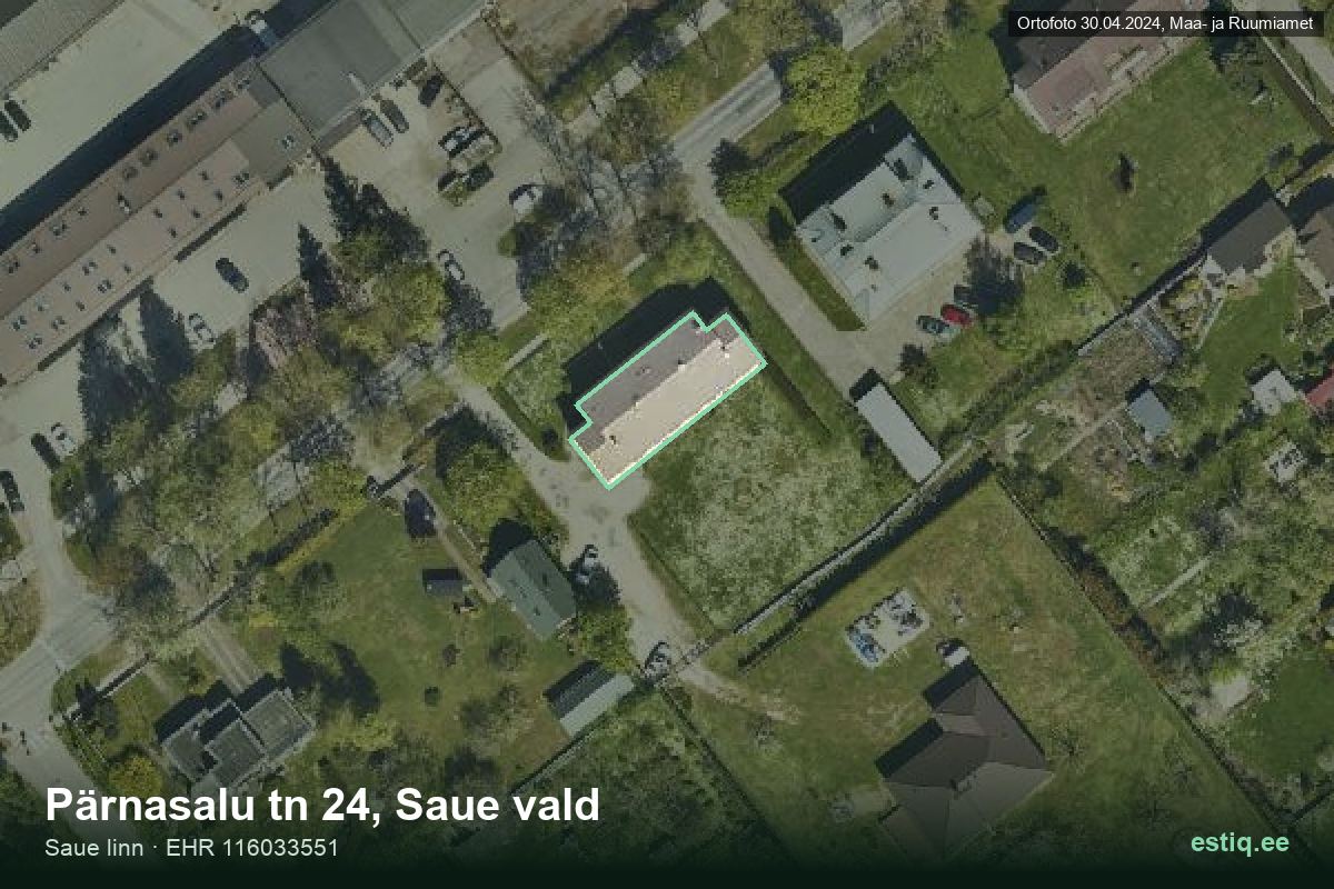 Pärnasalu tänav 24, Saue – hoone aerofoto, kontuur ehitisregistri (EHR) andmetest