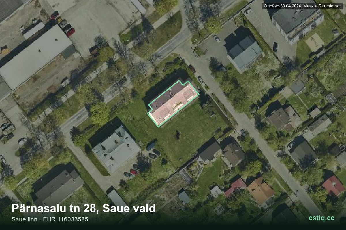 Pärnasalu tänav 28, Saue – hoone aerofoto, kontuur ehitisregistri (EHR) andmetest