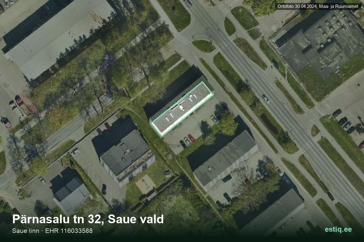 Pärnasalu tänav 32, Saue – hoone aerofoto, kontuur ehitisregistri (EHR) andmetest