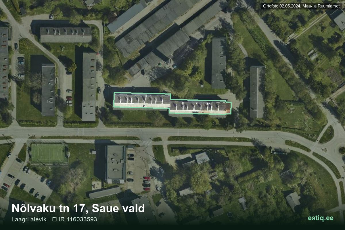 Nõlvaku tänav 17, Saue – hoone aerofoto, kontuur ehitisregistri (EHR) andmetest