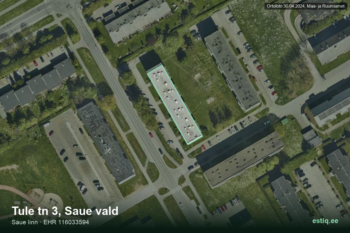 Tule tänav 3, Saue – hoone aerofoto, kontuur ehitisregistri (EHR) andmetest