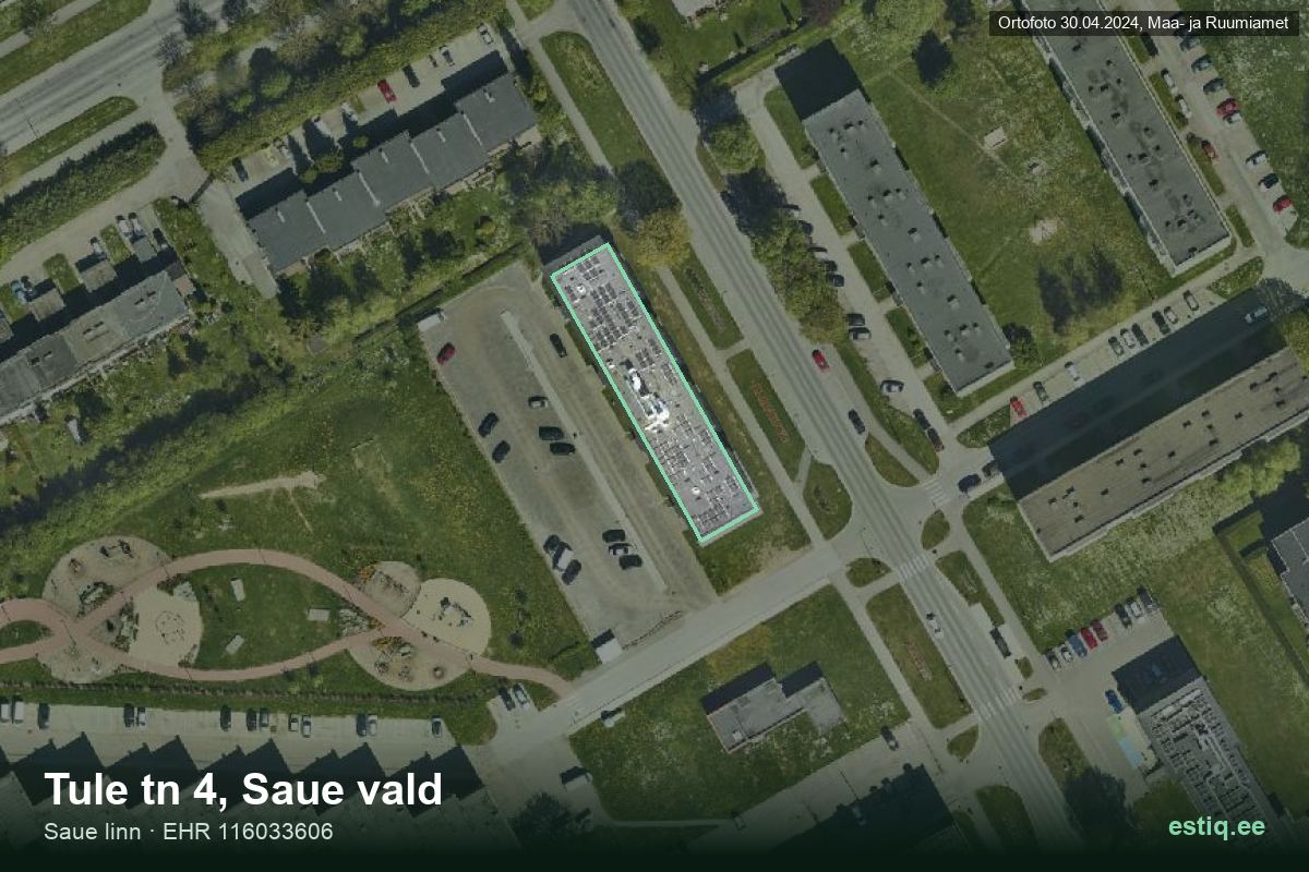 Tule tänav 4, Saue – hoone aerofoto, kontuur ehitisregistri (EHR) andmetest