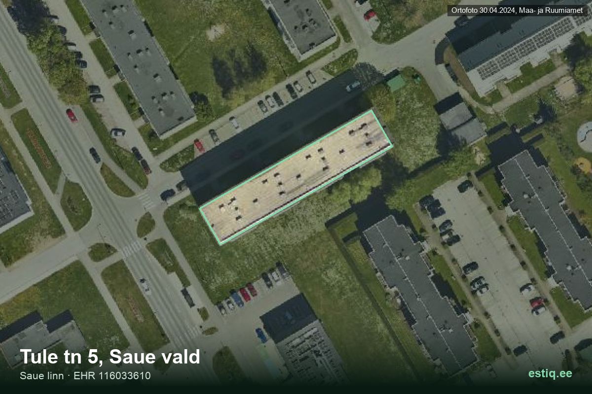 Tule tänav 5, Saue – hoone aerofoto, kontuur ehitisregistri (EHR) andmetest