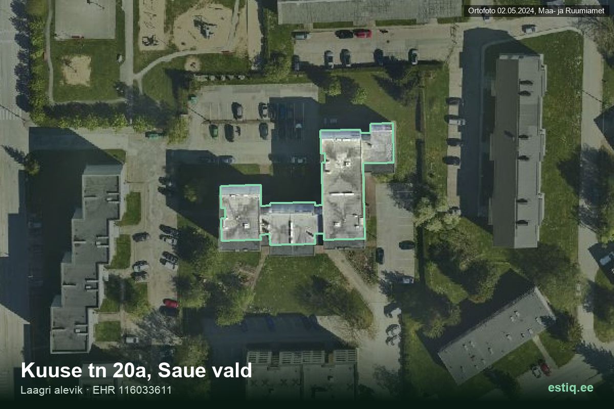 Kuuse tänav 20a, Saue – hoone aerofoto, kontuur ehitisregistri (EHR) andmetest