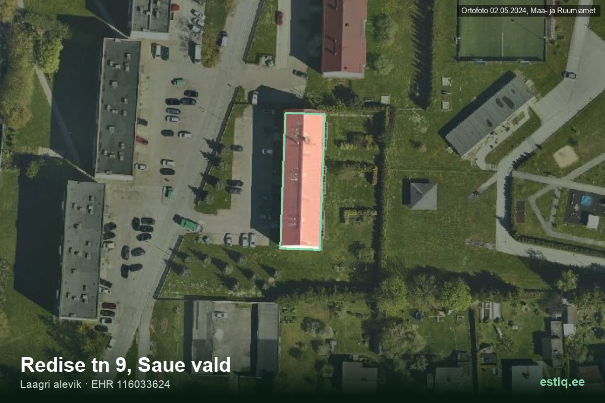 Redise tänav 9, Saue – hoone aerofoto, kontuur ehitisregistri (EHR) andmetest