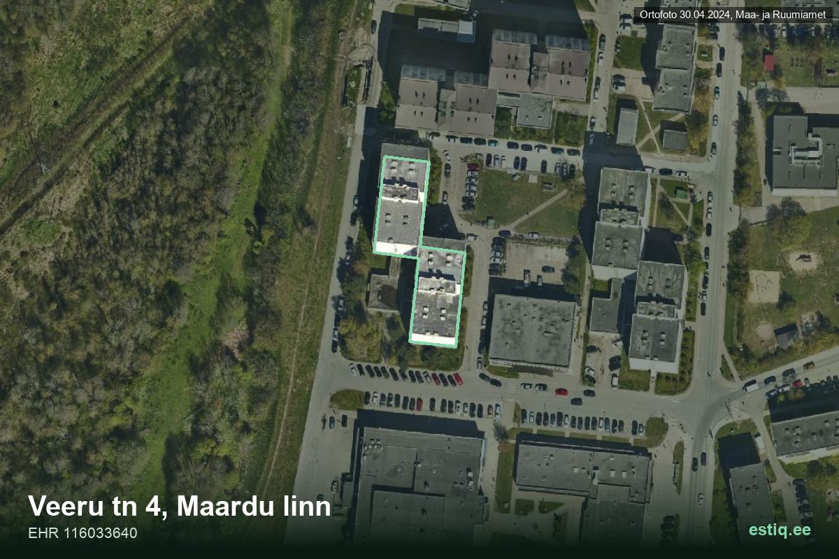 Veeru tänav 4, Maardu – hoone aerofoto, kontuur ehitisregistri (EHR) andmetest