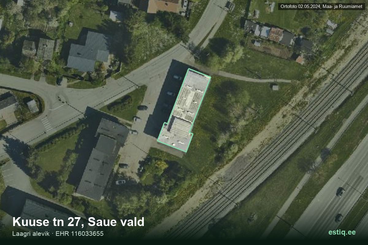 Kuuse tänav 27, Saue – ilmakuva rakennuksesta, ääriviiva rakennusrekisteristä (EHR)