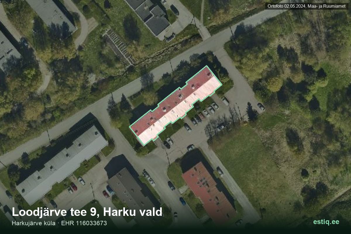 Loodjärve tee 9, Harku – hoone aerofoto, kontuur ehitisregistri (EHR) andmetest
