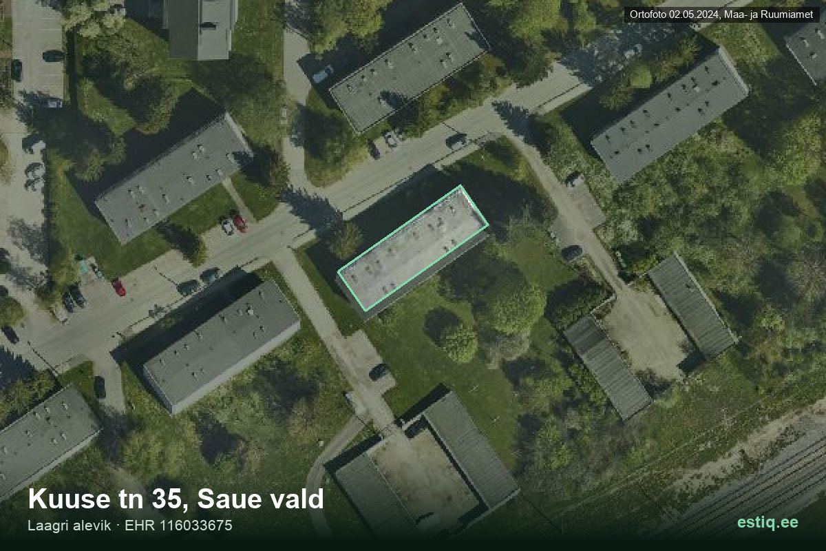 Kuuse tänav 35, Saue – hoone aerofoto, kontuur ehitisregistri (EHR) andmetest