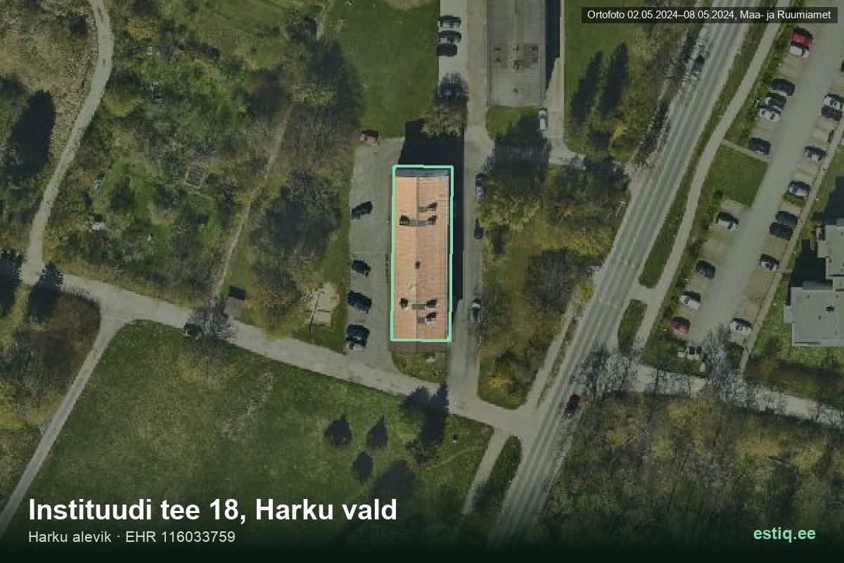 Instituudi tee 18, Harku – hoone aerofoto, kontuur ehitisregistri (EHR) andmetest
