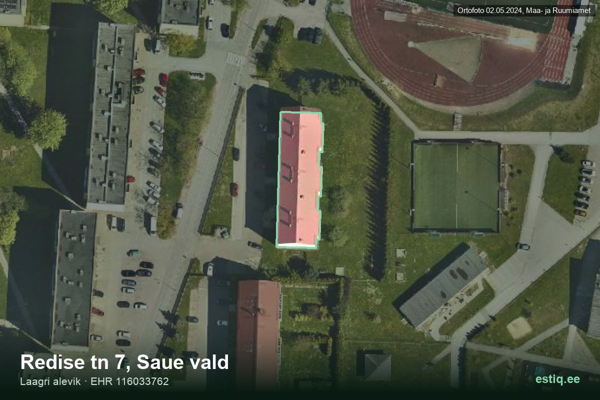 Redise tänav 7, Saue – аэрофото дома, контур по данным регистра строений (EHR)
