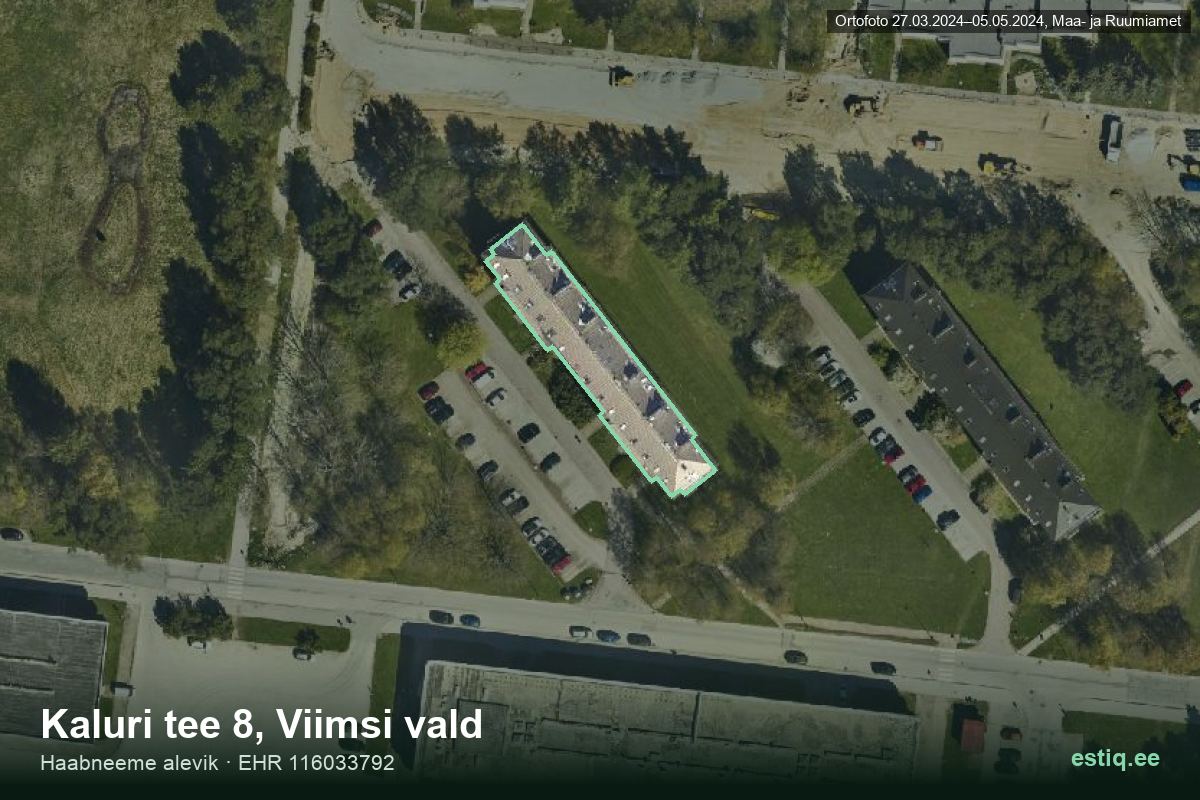 Kaluri tee 8, Viimsi – hoone aerofoto, kontuur ehitisregistri (EHR) andmetest