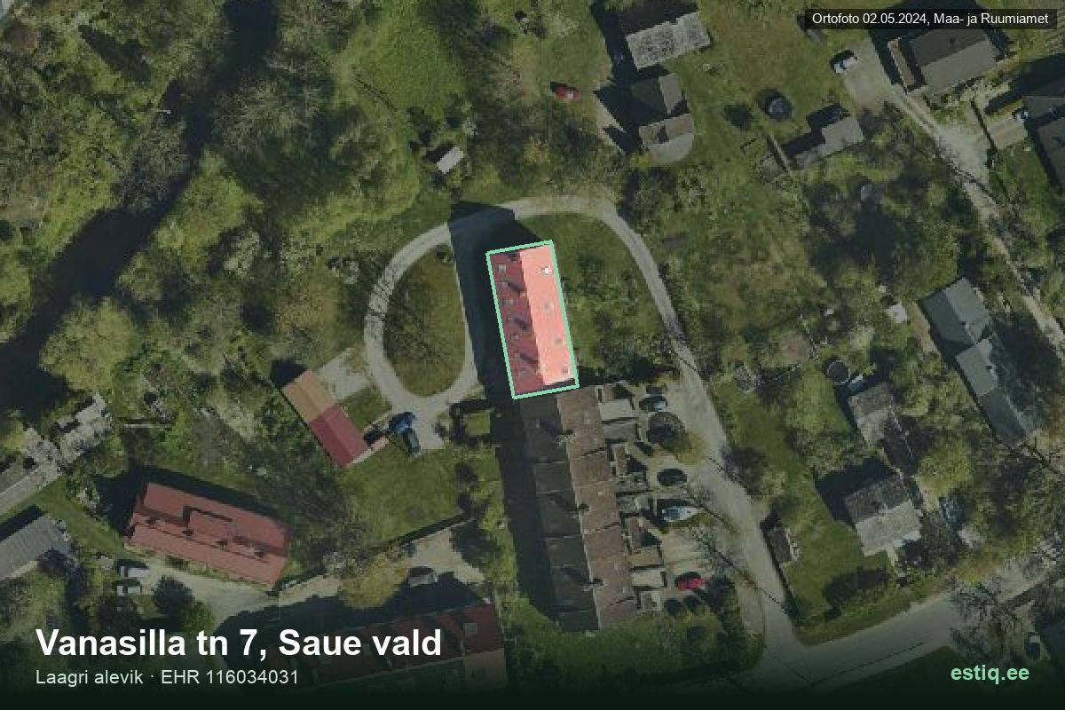 Vanasilla tänav 7, Saue – ilmakuva rakennuksesta, ääriviiva rakennusrekisteristä (EHR)