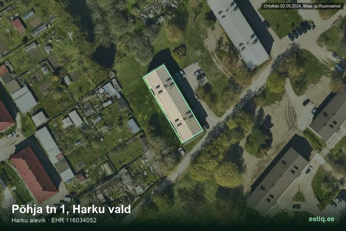 Põhja tänav 1, Harku – hoone aerofoto, kontuur ehitisregistri (EHR) andmetest