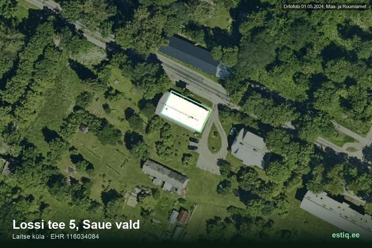 Lossi tee 5, Saue – hoone aerofoto, kontuur ehitisregistri (EHR) andmetest