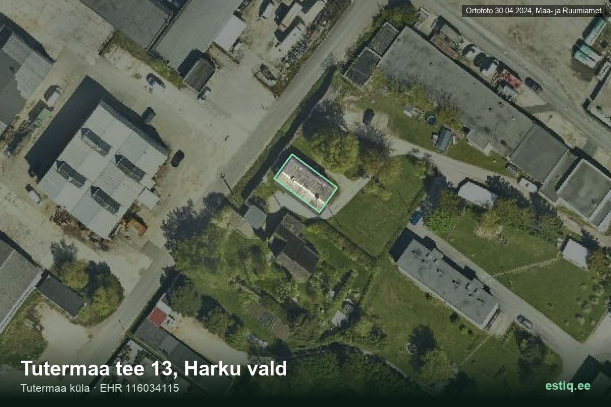 Tutermaa tee 13, Harku – hoone aerofoto, kontuur ehitisregistri (EHR) andmetest