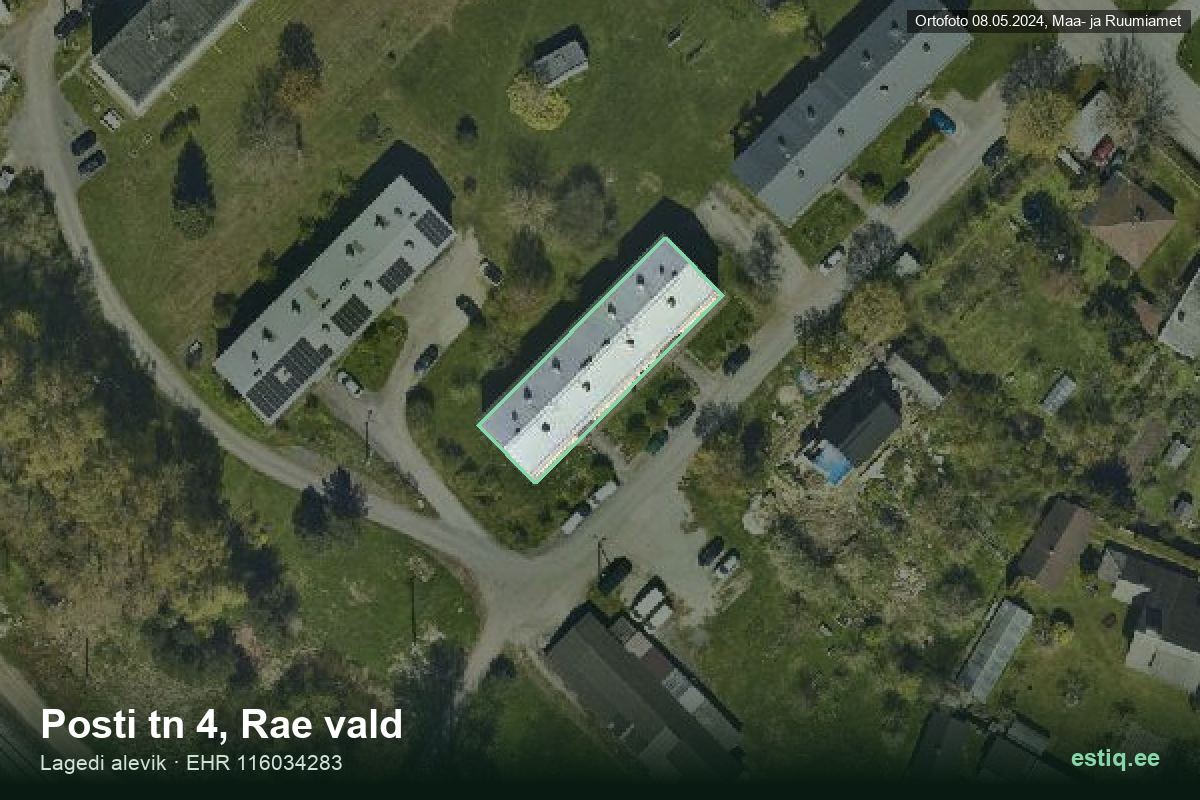 Posti tänav 4, Rae – hoone aerofoto, kontuur ehitisregistri (EHR) andmetest