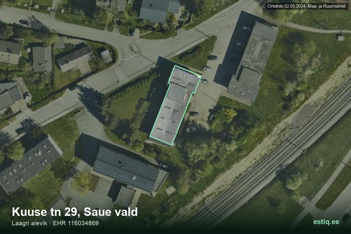 Kuuse tänav 29, Saue – аэрофото дома, контур по данным регистра строений (EHR)