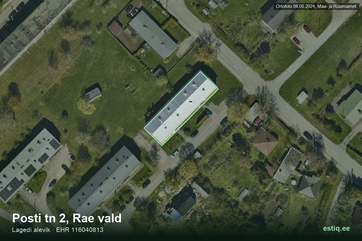 Posti tänav 2, Rae – hoone aerofoto, kontuur ehitisregistri (EHR) andmetest