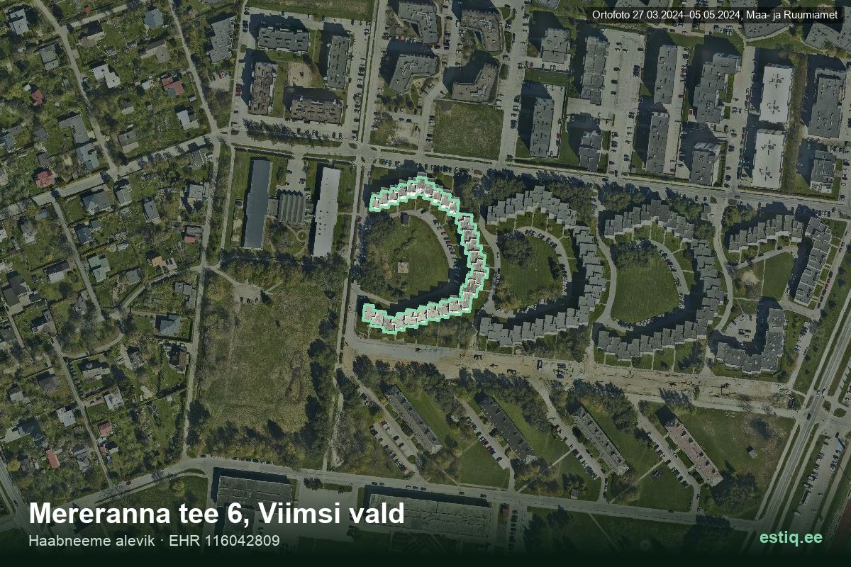 Mereranna tee 6, Viimsi – aerial photo of the building, outline from the Building Register (EHR)