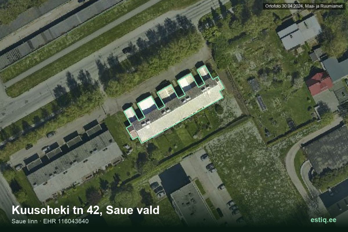 Kuuseheki tänav 42, Saue – hoone aerofoto, kontuur ehitisregistri (EHR) andmetest