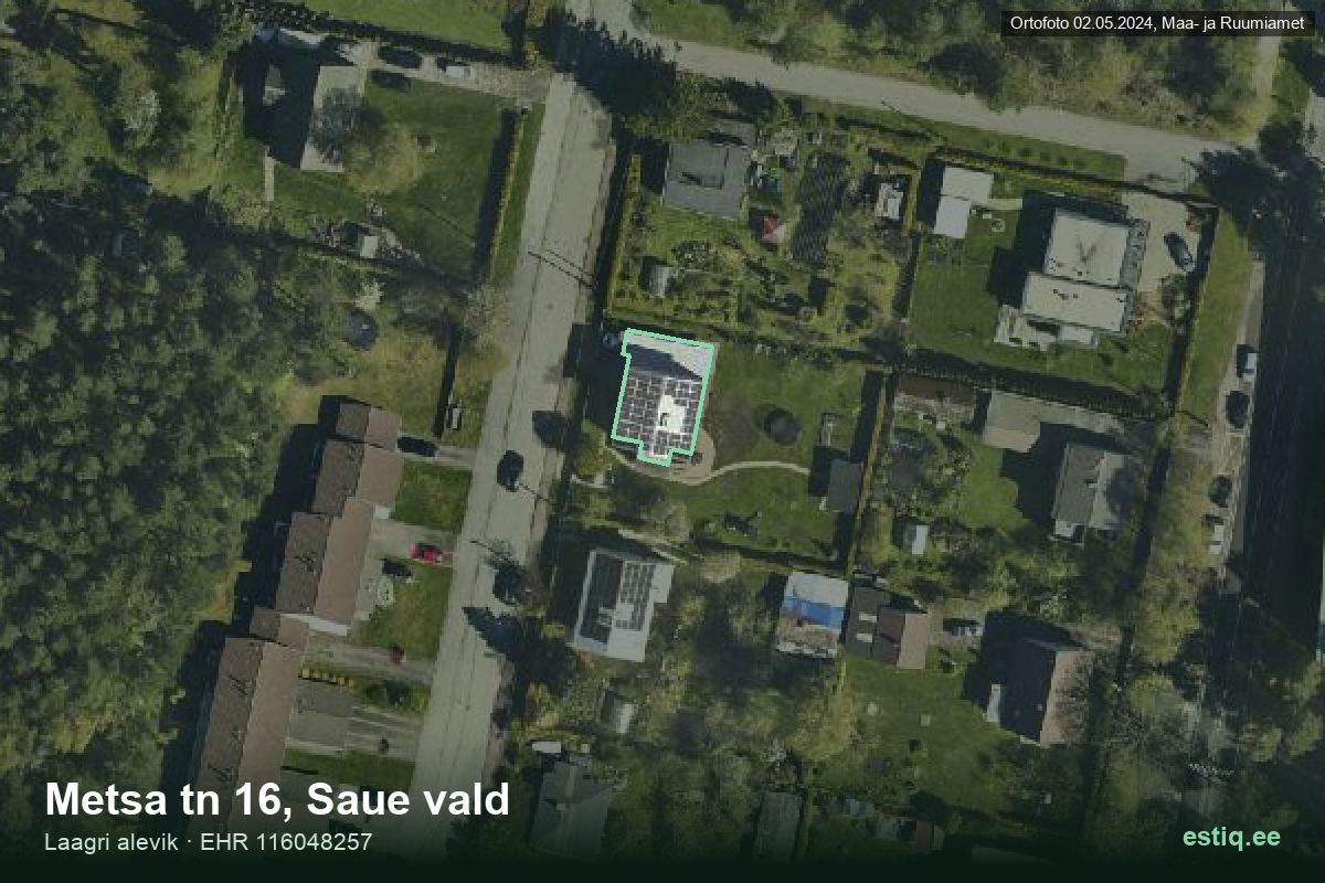 Metsa tänav 16, Saue – hoone aerofoto, kontuur ehitisregistri (EHR) andmetest