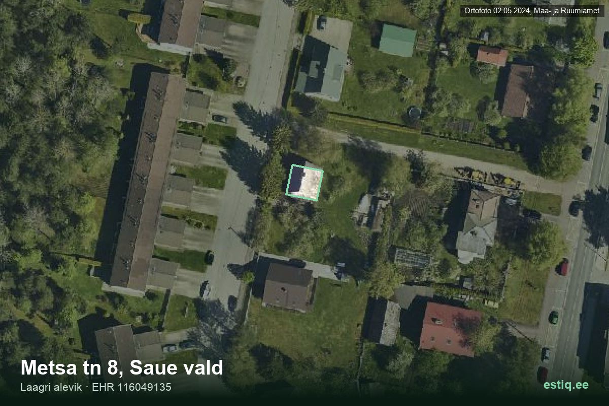 Metsa tänav 8, Saue – hoone aerofoto, kontuur ehitisregistri (EHR) andmetest